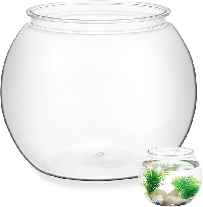 Totority Transparent Round Fish Bowl 8.66 Inch Durable PET Aquarium Tank, Shatterproof Desktop and Bookshelf Decor for Office, Home, Party & Carnival, Stylish Small Fish Tank for Betta & Goldfish