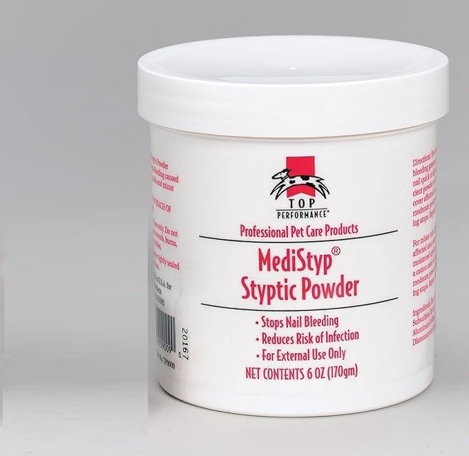 Top Performance MediStyp Pet Styptic Powder with Benzocaine – Stops Pain, Stops Bleeding From Minor Cuts, 1/2-Ounce Size