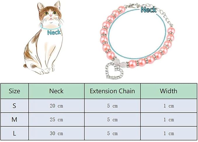 Dog Pearls Collars Crystal Heart Dog Cat Collar, Pet Bling Love Charm Pendant Necklace for Cats Small Dogs Birthday Party Accessories(S,White)