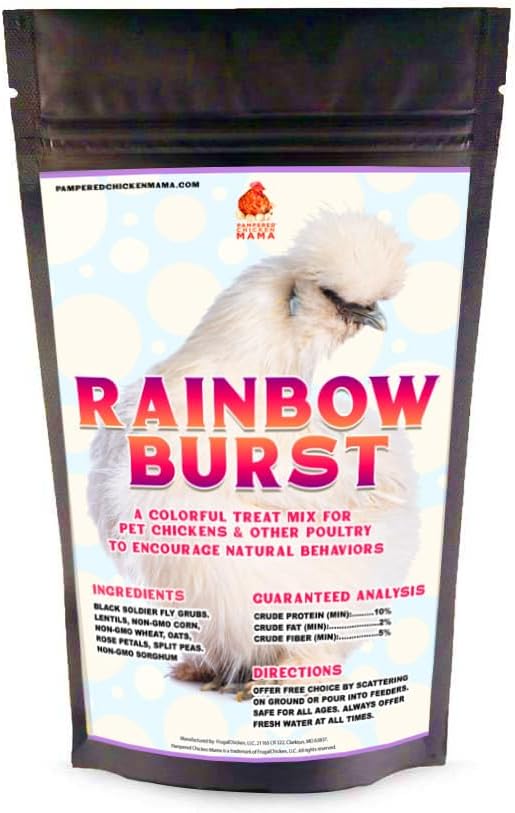Pampered Chicken Mama Omega-Rich Rainbow Burst Chicken Treats for Hens with Black Soldier Fly Larvae for Chickens, Dried Mealworms for Birds, Grubs for Chicken Feed, (8 pounds)