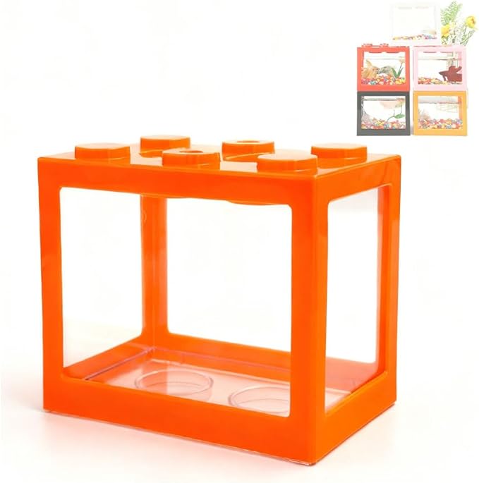 Small Betta Fish Tank,Mini Fish Tank Aquarium Tank Kit,Desktop Stackable Cube Tank for Sea Monkey Shrimp Moss Balls Insects (Building Block Fish Tank 1 PCS