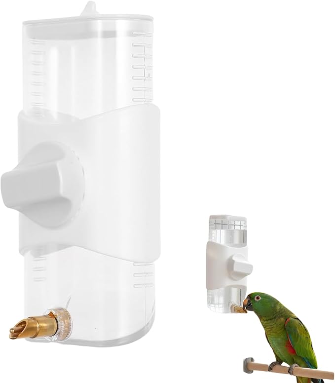 SUPVOX No-Spill Parrot Water Bottle: Automatic Bird Cage Dispenser - Large Capacity Leakproof Waterer for Cockatiel Cockatoo Parakeet - Easy to Clean & Refill, White