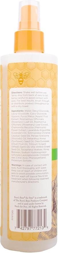 BURT'S BEES FOR PETS Deodorizing Spray for Dogs with Apple and Rosemary, 99.7% Natural Origin Formulas, Waterless Canine Cleanser - Gentle Dry Shampoo for Pups, 2pk, 10 oz