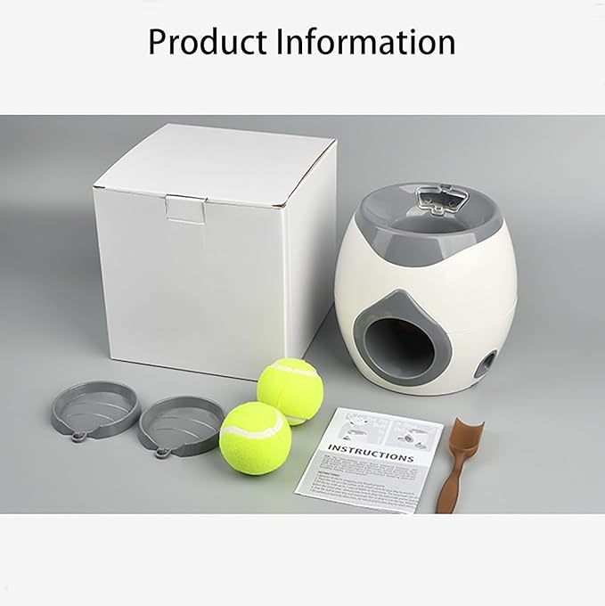 Dog Tennis Ball Food Reward Machine, Interactive Puzzle Toy with Slow Food Dispenser, Outdoor Training Toys Ball Launcher for Medium/Large Dogs, Exercise Mental Stimulation (Grey)