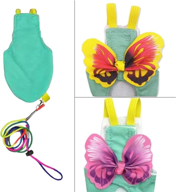 Escape-Proof Parrot Harness & Leash Set with Diaper - Adjustable Flight Suit with Bow & Safety Cord for Conures, African Grey, Parakeets, Doves (Yellow-M)