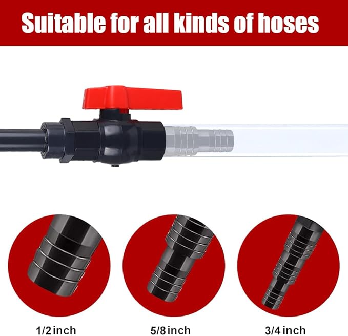 MiOYOOW Aquarium Water Changer, PVC Aquarium Water Filler Hanging Fish Tank Hook Filler with Flow Switch for 1/2“, 5/8”, 3/4” Hose