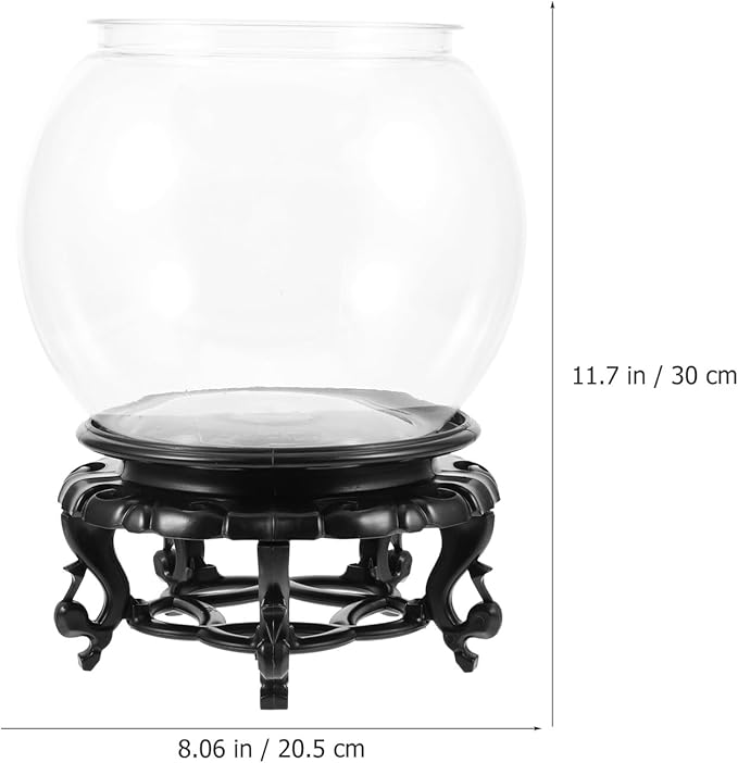 POPETPOP Small Plastic Round Fish Bowl with Base Mini Desktop Fish Breeding Tank Lightweight Aquarium Large 160a Model