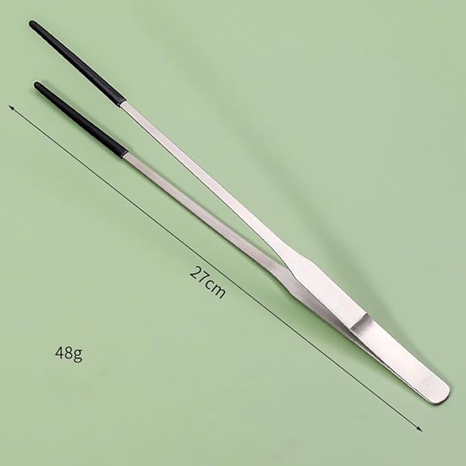 2 Pcs Stainless Steel Reptile Feeding Tweezers, Long Straight Curved Tweezers for Aquarium Fish Tank Plant Terrarium Bearded Dragon Food Tongs with Rubber Tip