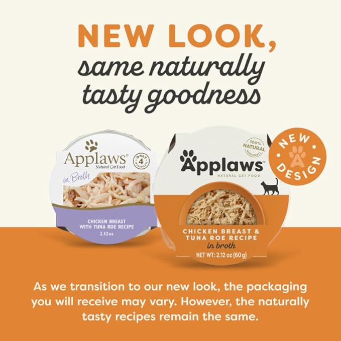 Applaws Natural Wet Cat Food in Broth, Limited and Natural Ingredients, High Protein with No Artificial Additives, Chicken Breast & Tuna in Broth (10 x 2.12 oz Easy-Open Cups)