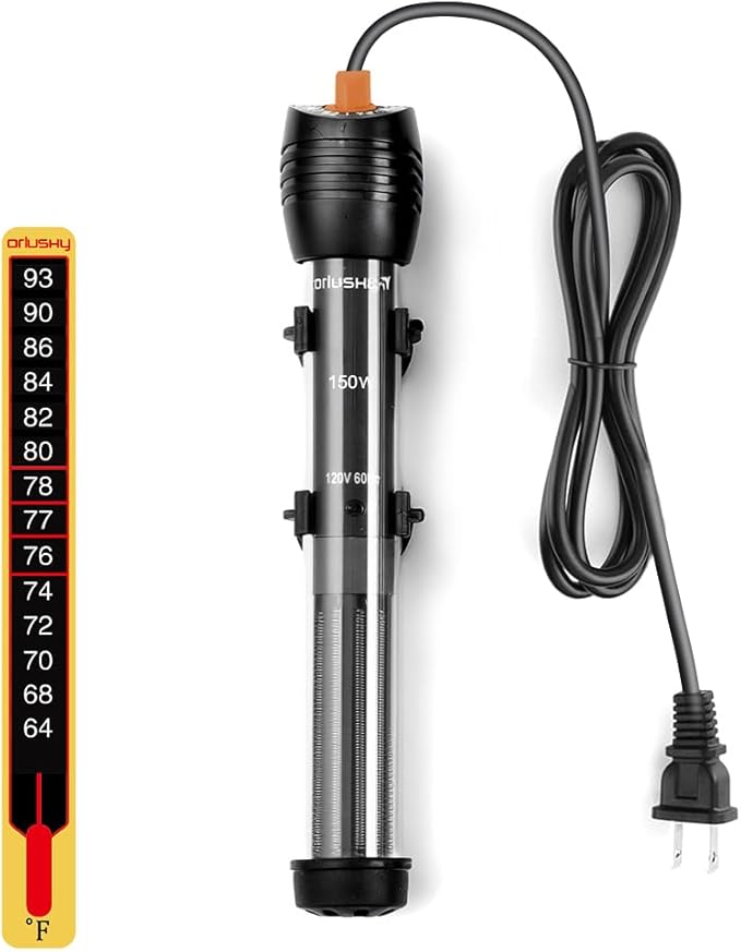 Orlushy Submersible Aquarium Heater,150W Adjustable Fish Tahk Heater with 2 Suction Cups Free Thermometer Suitable for Marine Saltwater and Freshwater