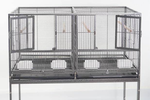 1F/2F/3F Stackable Center Divided Breeder Breeding Bird Flight Double Rolling Cage for Aviaries Canaries Cockatiels Lovebirds Finches Budgies Small Parrots. (Black Vein, 3F)