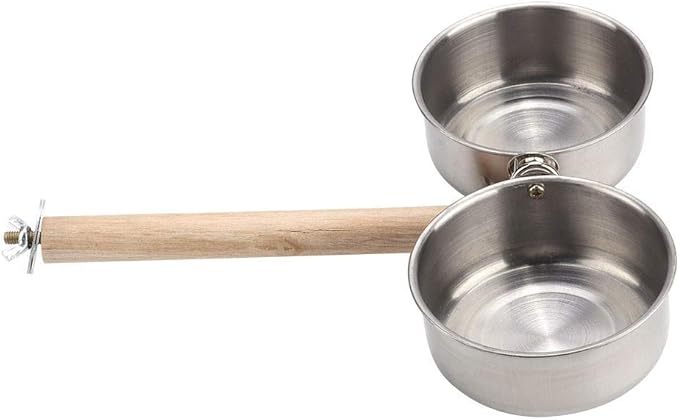 Bird Perch with Feeder CupsBowls Stainless Steel Odorless with Holder Hanger for Outside Durable Water Food Dispenser for Parakeet Cockatiel Conure African Grey Macaw Cage Accessories (B-20CM)