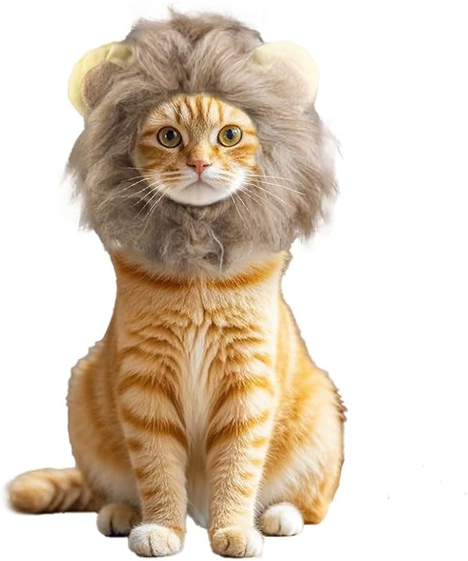 2 pcs Small Code Costume for Cat Lion Mane Wig Set – Halloween Cat Costumes | Adjustable Washable Pet Lion Costume for Christmas, Easter, Parties (Brown, Purple)