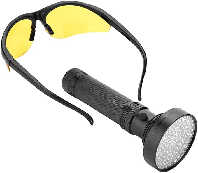2Pcs Flashlight Black Light with Sunglasses 100 LEDs Handheld Blacklight Flashlight Pet Urine Detector for Dog Cat Urine Dry Bed