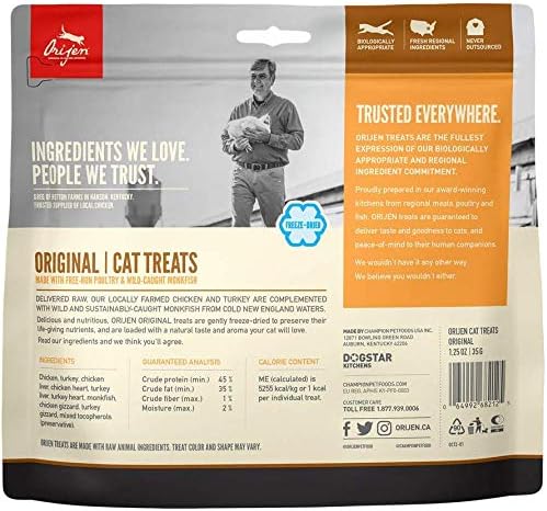 ORIJEN 3 Pack of Original Cat Treats, 1.25 Ounces Each, Freeze-Dried, Grain-Free, Made in The USA