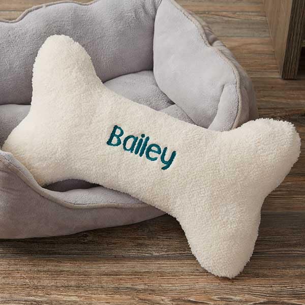 Personalization Universe Personalized Dog Bone Pet Pillow - Soft, Plush Dog Bed Accesory with Custom Name Embroidery, Zipper Closure, Emroidered with Dogs Name - Large