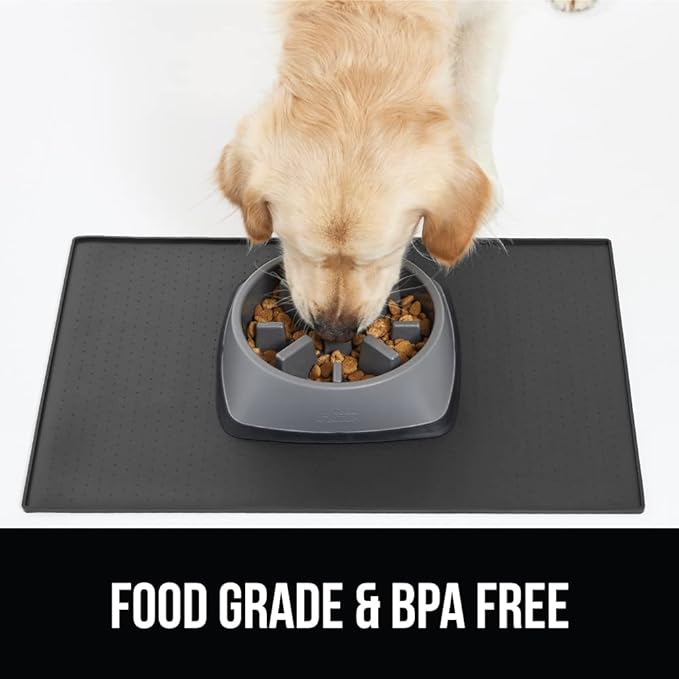 GORILLA GRIP 100% Waterproof Raised Edge BPA Free Silicone Pet Feeding Mat, Dog Cat Food Mats Contain Spills Protects Floors, Placemats for Cats and Dogs Water Bowl Pets Accessories 18.5x11.5 Charcoal