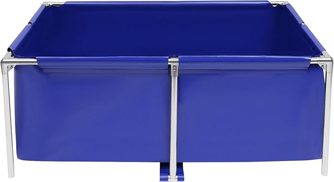 Thickened Canvas Fish Pond, Stainless Steel Frame Water-proof Coating Foldable Above Ground Large Koi/Goldfish Breeding Tank 47*31*19inch w/Drain Valve for Indoor/Outdoor Aquaculture (Blue & Silver)