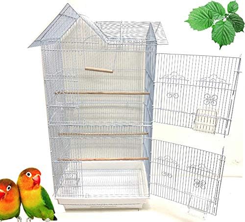 Large Canary Parakeet Cockatiel Lovebird Finch Roof Top Bird Parrot Home House Cage with Side Nesting Boxe Doors Removable Rolling Stand