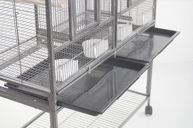 1F/2F/3F Stackable Center Divided Breeder Breeding Bird Flight Double Rolling Cage for Aviaries Canaries Cockatiels Lovebirds Finches Budgies Small Parrots. (Black Vein, 3F)