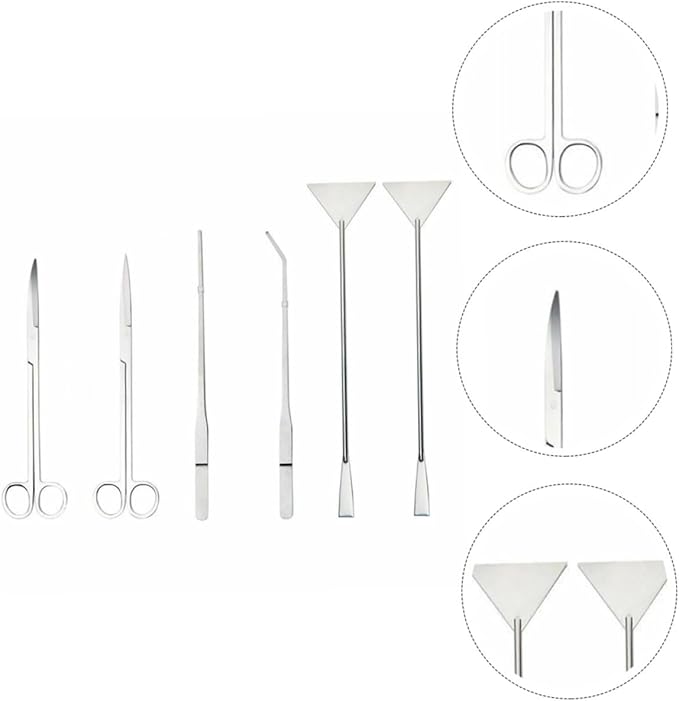 1set Fish Tank Cleaning Kit Aquarium Tools Straight Tweezers Curved Scissors Flat Shovel for Aquatic Plant Care and Gravel Cleaning
