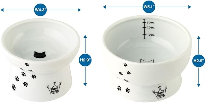 Necoichi Elevated Cat Food & Water Bowl – Ceramic Raised Cat Bowls for Whisker & Neck Fatigue, Dishwasher Microwave Safe – Anti Vomiting Ergonomic Design, Pet Bowls for Food & Water (Cats, Regular)