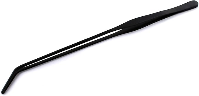12 Inch Black Curved Aquarium Tweezers Stainless Steel Curved Tweezer with Carbonation Protection Coating Against Rust Long Reptiles Feeding Tongs for Aquatic Plants Lizards Spider Snakes