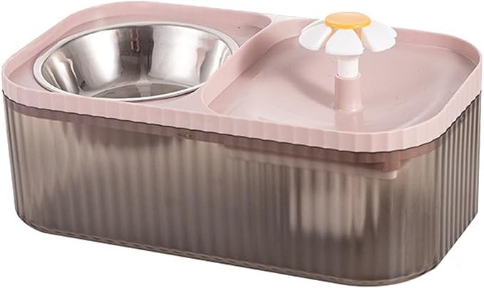 2 in 1 Cat Fountain and Food Bowl, Automatic Pet Water Dispenser, Cat Feeding and Watering Supplies (Pink)