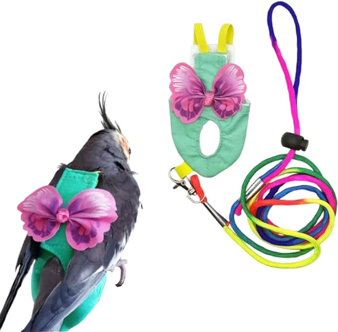 Escape-Proof Parrot Harness & Leash Set with Diaper - Adjustable Flight Suit with Bow & Safety Cord for Conures, African Grey, Parakeets, Doves (Pink-S)