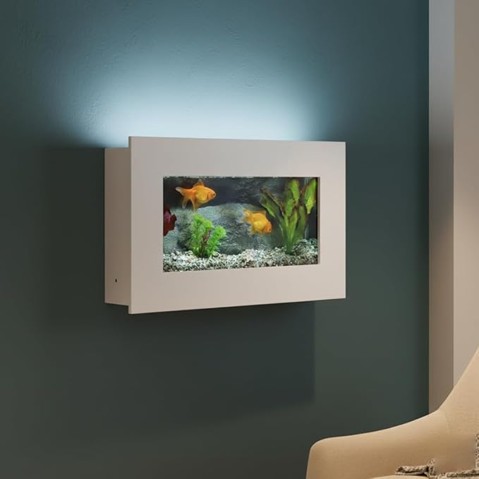 Aussie Aquariums 3.0 Wall Mounted Fish Tank Kit with LED Lighting, Built-in Filter System, Modern Space-Saving Design, Complete Accessories Set (View, Matte White)