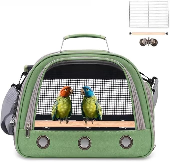 Portable Foldable Transparent Pet Travel Backpack – Oxford Fabric Design with Ventilated Windows, Lightweight and Comfortable Carrier for Birds, Small Reptiles, and Exotic Pets (Green)