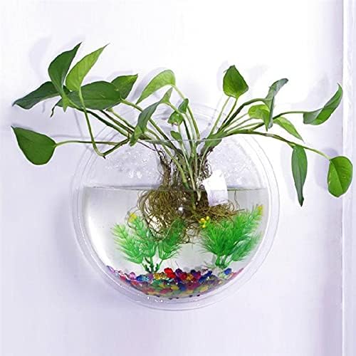 Acrylic Wall Mounted Fish Bowl, Hanging Aquarium Transparent Plastic Bubble Gold & Betta Fish Tank,Round Pot Flower Plant Vase Home Decoration (L: 295mm)