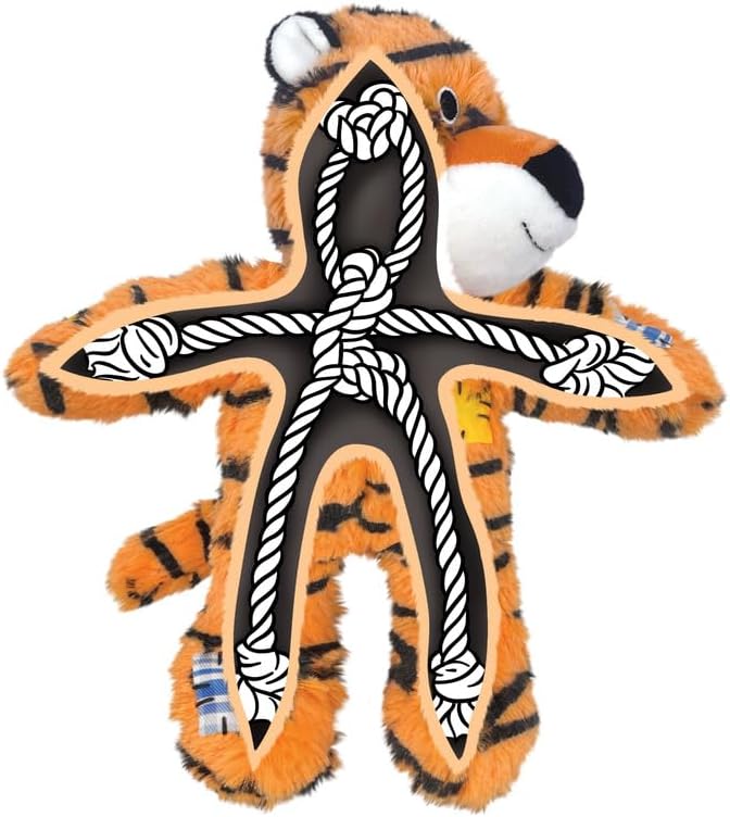 KONG Wild Knots Dog Toys 3 Pack – Bear, Giraffe & Tiger – Durable Plush Toys with Internal Knotted Rope & Squeaker – Soft Outside, Tough Inside – Ideal for Tugging & Chewing (Medium/Large)