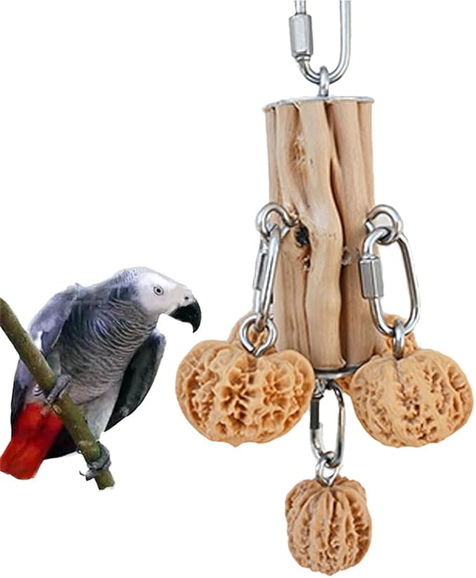 Parrot Toys for Large Birds, Durable Bird Toys Natural Hardwood Walnut, Hanging Toy for Aggressive Bird Parrots, Macaw，African Grey,Amazon，Cockatoos, Cockatiels Medium and Large Birds