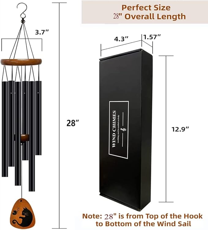 Cat Memorial Wind Chimes & Bracelet, Sympathy Gifts for Cat Lovers, 28 inches