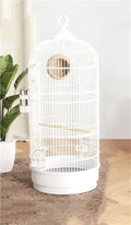 Bird Cage with Wire Mesh, Round Iron Bird Cage, Indoor Parrot Cage, for Small Parrots Parakeets Cockatiels(White)