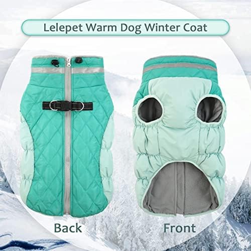 Lelepet Dog Coat Warm Dog Winter Coat Waterproof Dogs Jacket with Harness Built in Reflective Pet Fleece Vest Zip-Up Cold Weather Coats for Large Dogs Turtleneck & Windproof Pitbull Mint Green 2XL