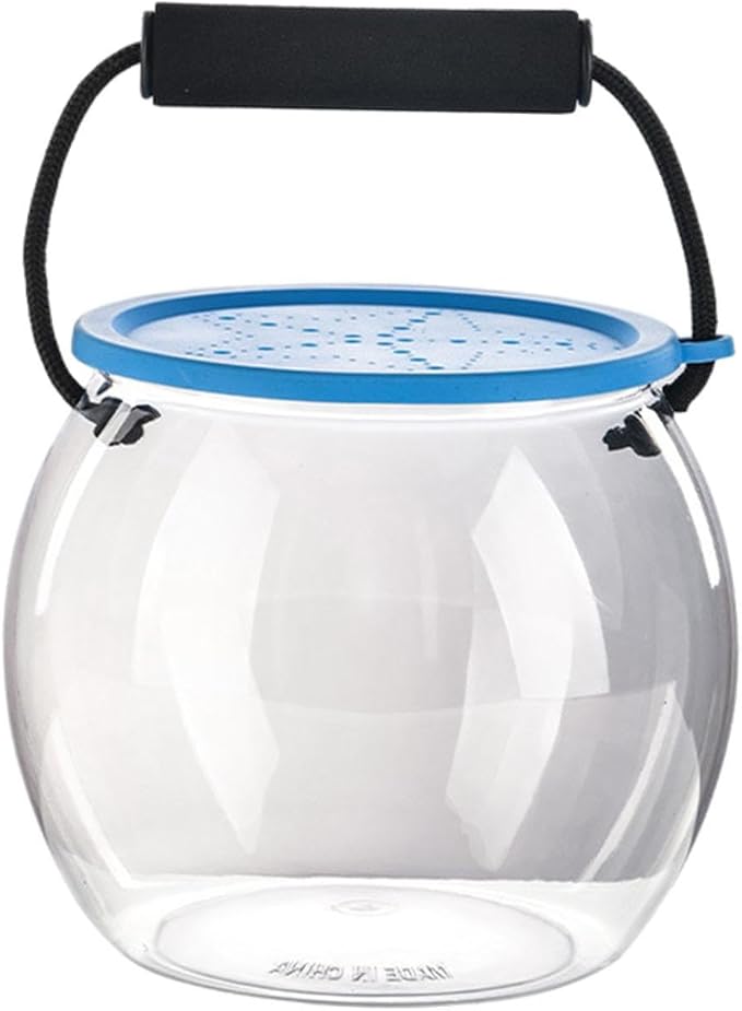 Portable Fish Bowl Handheld Aquarium Container with Handle 7.09x7.09x11.81 Inch Clear Plastic Tank for Outdoor Beach Activities