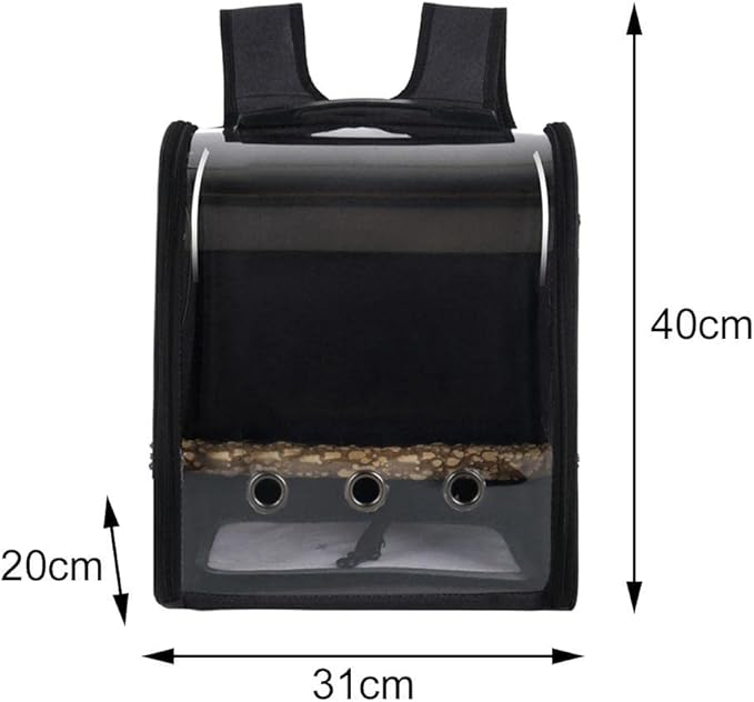 Bird Carrier Bag Backpack Cage Pet Parrot Visible Window Approved Shoulder Strap Large Space Portable Carry Bag for Conures Hiking, Black