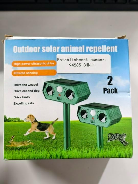 4Pack Solar Ultrasonic Animal Repellent Outdoor, Solar Deer Deterrent Devices with Motion Sensor, Cat Repellent with LED Flash Lights to Scare Deer Squirrel Rabbit Raccoon Skunk Dog for Yard