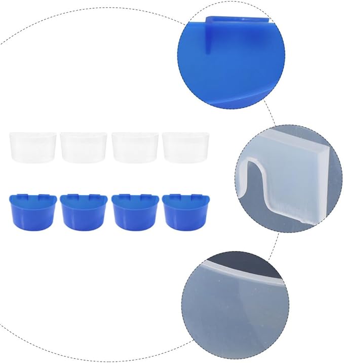 Luxshiny 8pcs Large and Blue Parrot Feeding Cups with Hanging Slot Plastic Bird Feeding and Watering Supplies for Cage Use Bird Cage Accessories for Parrots and Small