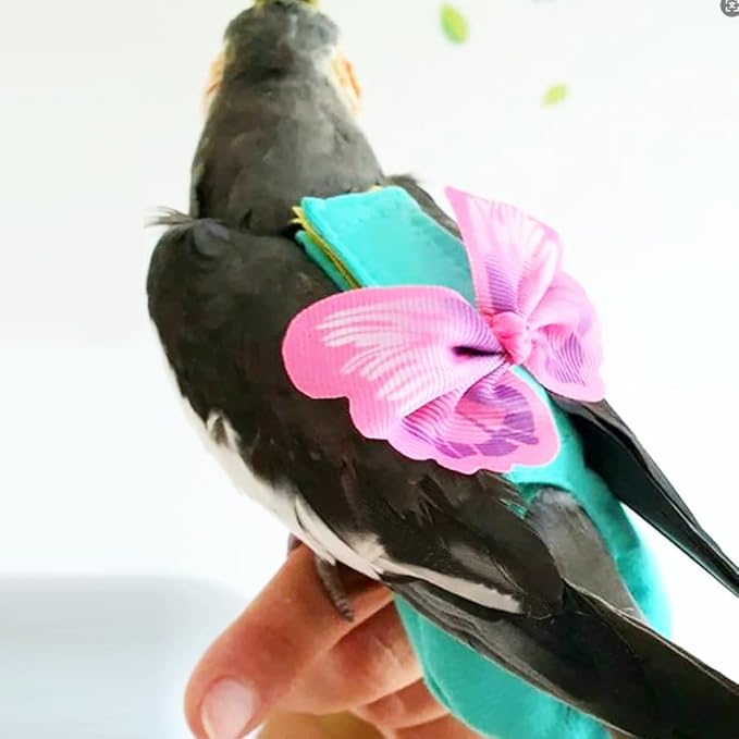 Escape-Proof Parrot Harness & Leash Set with Diaper - Adjustable Flight Suit with Bow & Safety Cord for Conures, African Grey, Parakeets, Doves (Pink-S)