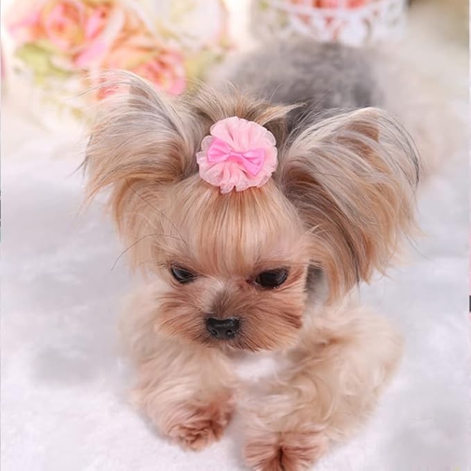 4Pcs Pet Hairpin Yorkshire Teddy pet Dog Cute Organza Bubble Long-haired Dog Hairpin Bow Hair Accessories