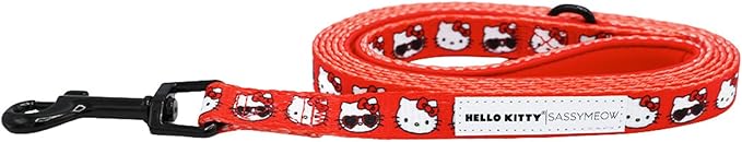 Sassy Woof Hello Kitty® Red Classic Cat Leash 60-Inch with Patented Design and Neoprene Padded Handle – Comfortable, Durable, and Stylish for Cats
