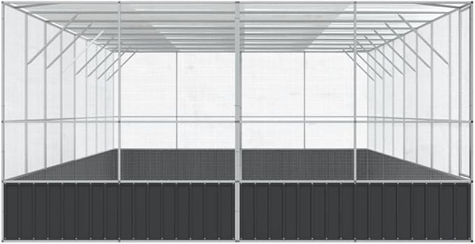 vidaXL Aviary with Extension - Large Galvanized Steel Bird Cage, Parrot/Bird Aviary, Small Animal Housing, 327.6"x163"x83.5", Lockable Door, Silver and Anthracite