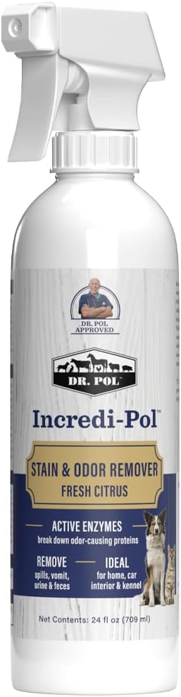 Dr. Pol Incredi-Pol Stain & Odor Remover | Eliminates Dirt, Urine & Feces | Safe and Effective Around Pets & Their Favorite Spots | Trigger Spray for Easy Use | 24 oz | Fresh Citrus