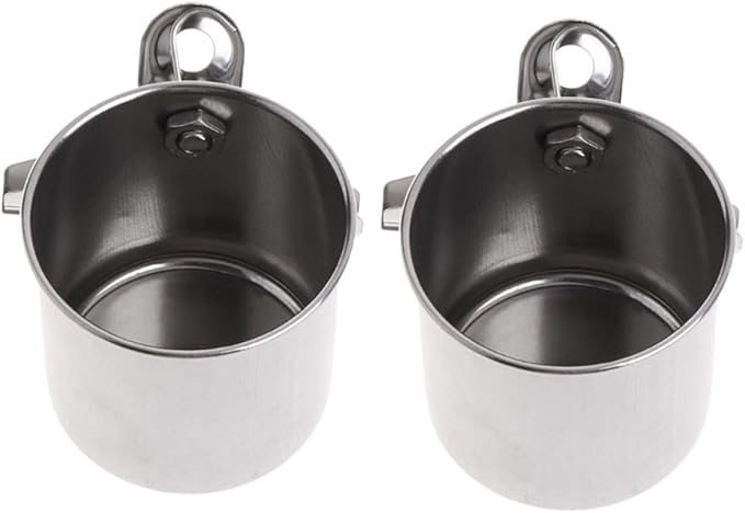 Toyvian 2pcs Stainless Steel Parrot Bird Feeder Water Bowl Large Clamp Cup Portable Cage Food Holder for Pet Birds Feeding and Watering Supplies