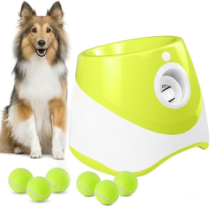 Interactive Dog Toys - Automatic Tennis Ball Launcher for Medium to Large Dogs, Outdoor Exercise & Training, Perfect Home Dog Toy 6 Ball (Fluorescent, Standard)