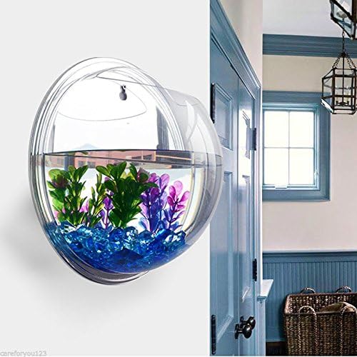Acrylic Wall Mounted Fish Bowl, Hanging Aquarium Transparent Plastic Bubble Gold & Betta Fish Tank,Round Pot Flower Plant Vase Home Decoration (S: 190mm)
