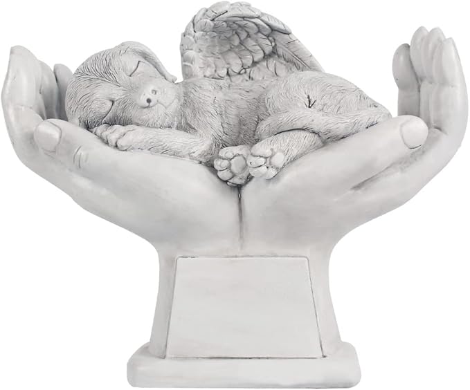 Personalized Memorial Dog Angel Tribute Statue with in God's Hands, Pet Dog Grave Marker Headstone Memorial Garden Stones-Customizable Name and Date